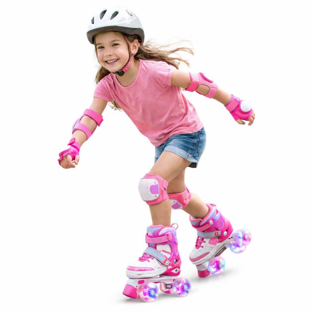 GENERICO - Patines 4 Ruedas Fucsia con Luces Led Talla XS
