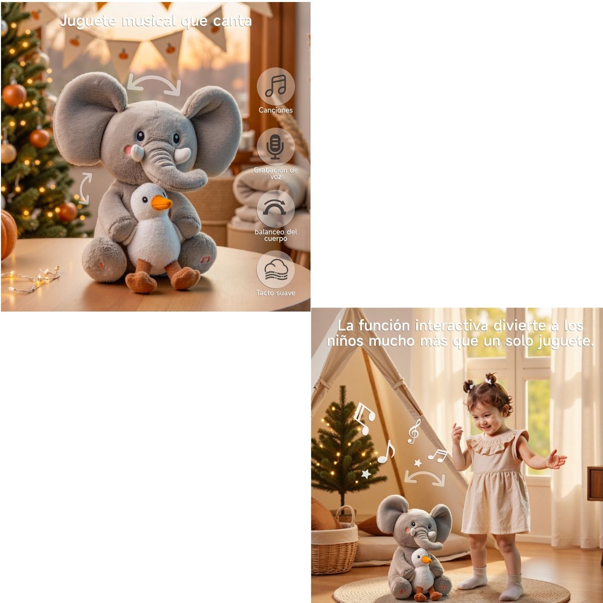 LUBABYCAS - Peluche Elefante Interactivo Graba Canta y se Balancea TM389