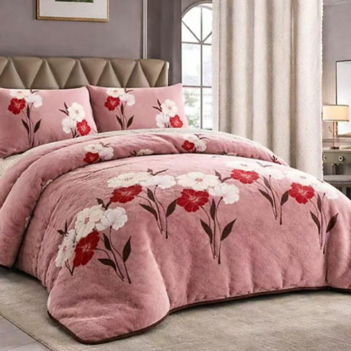 GENERICO - Cubrecama de Invierno Plush con Chiporro 2 Plazas Rosado 194
