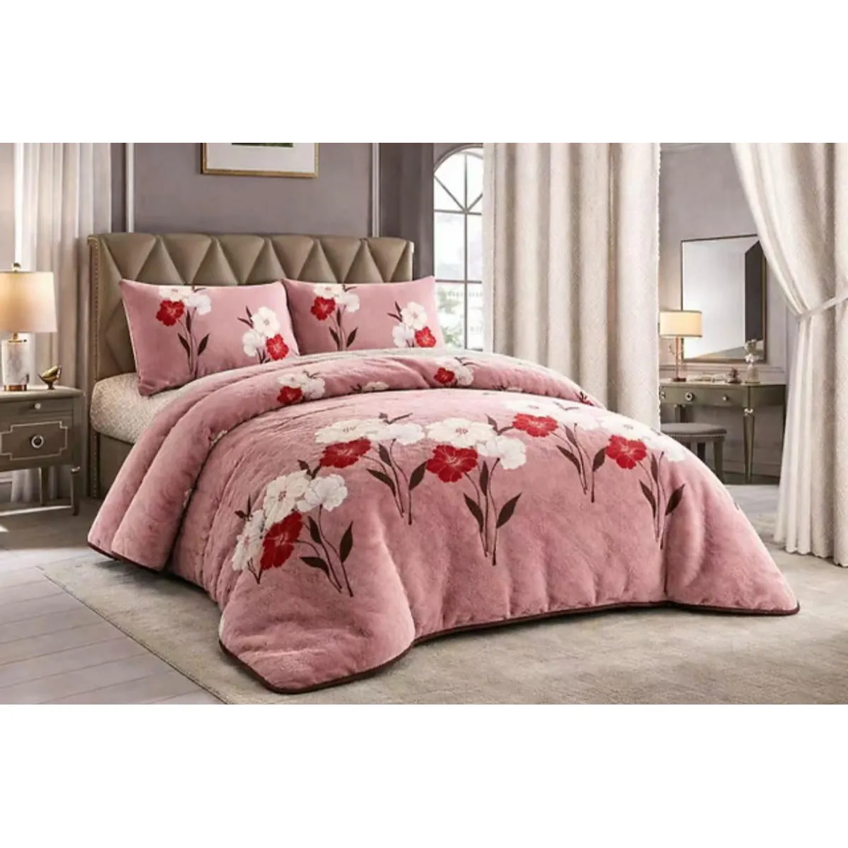 GENERICO - Cubrecama de Invierno Plush con Chiporro 2 Plazas Rosado 194