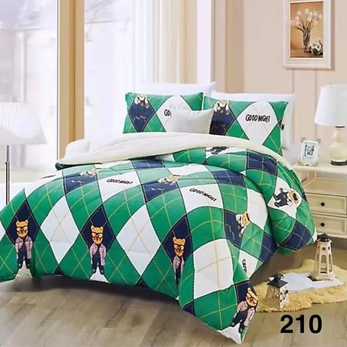 GENERICO - Cubrecama de Invierno Plush con Chiporro 2 Plazas Verde 210