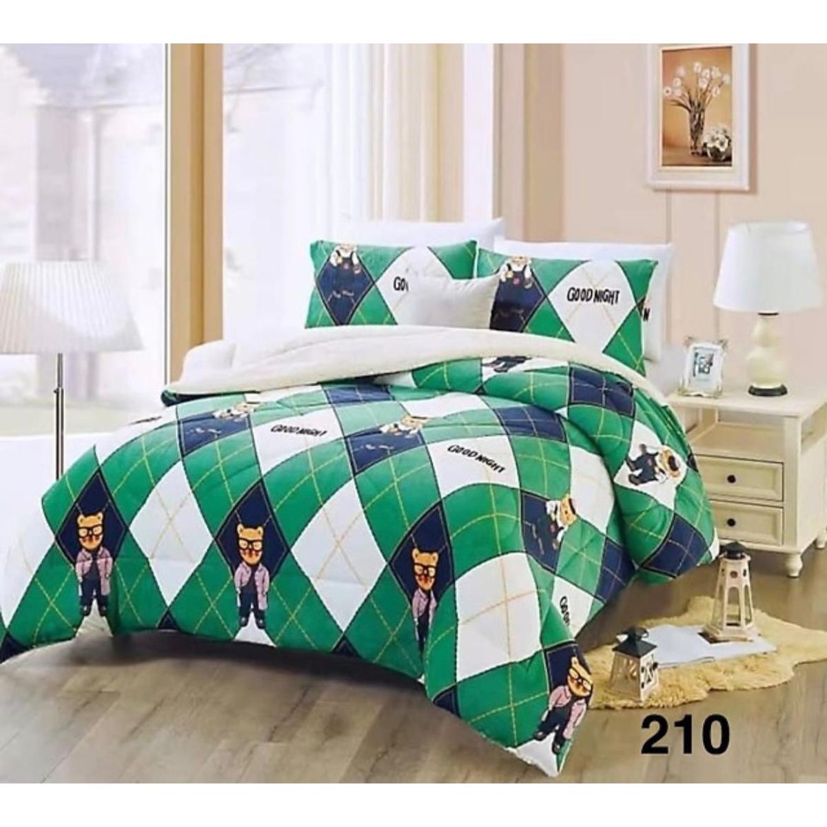 GENERICO - Cubrecama de Invierno Plush con Chiporro 2 Plazas Verde 210