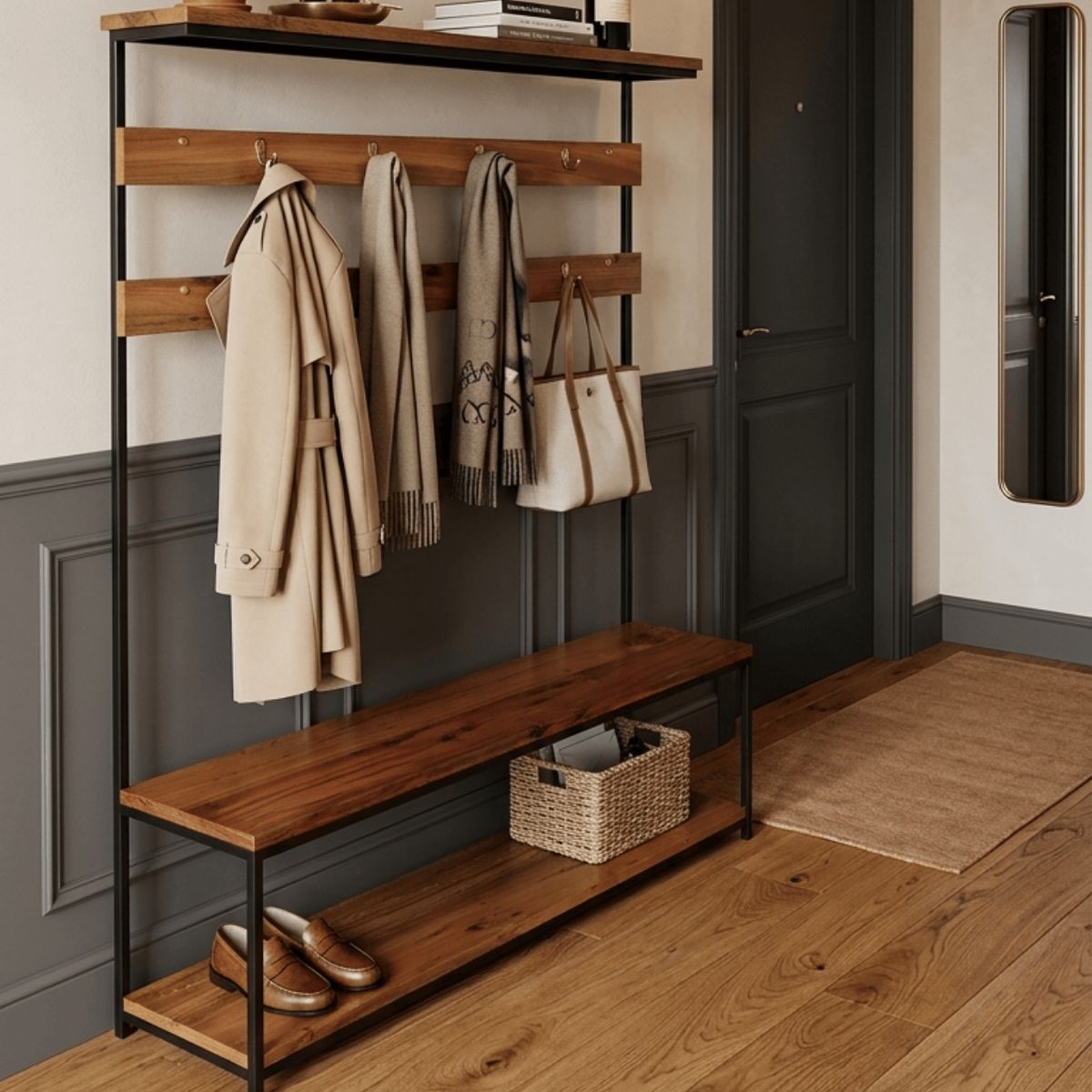 NSCOMPANY - Banca Con Perchero Y Repisa Bolonia Realizado En Roble