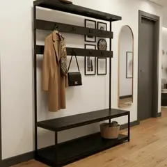 NSCOMPANY - Banca Con Perchero Y Repisa Bolonia Realizado En Roble - Negro