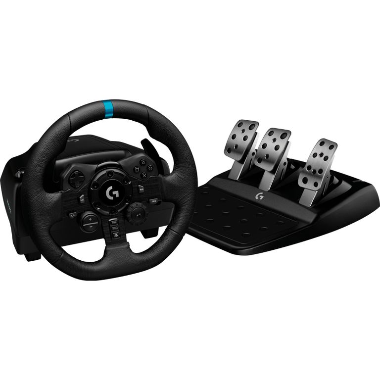 LOGITECH Volante G923 con Pedales TRUEFORCE para PS4, Diseño Premium, Doble Embrague