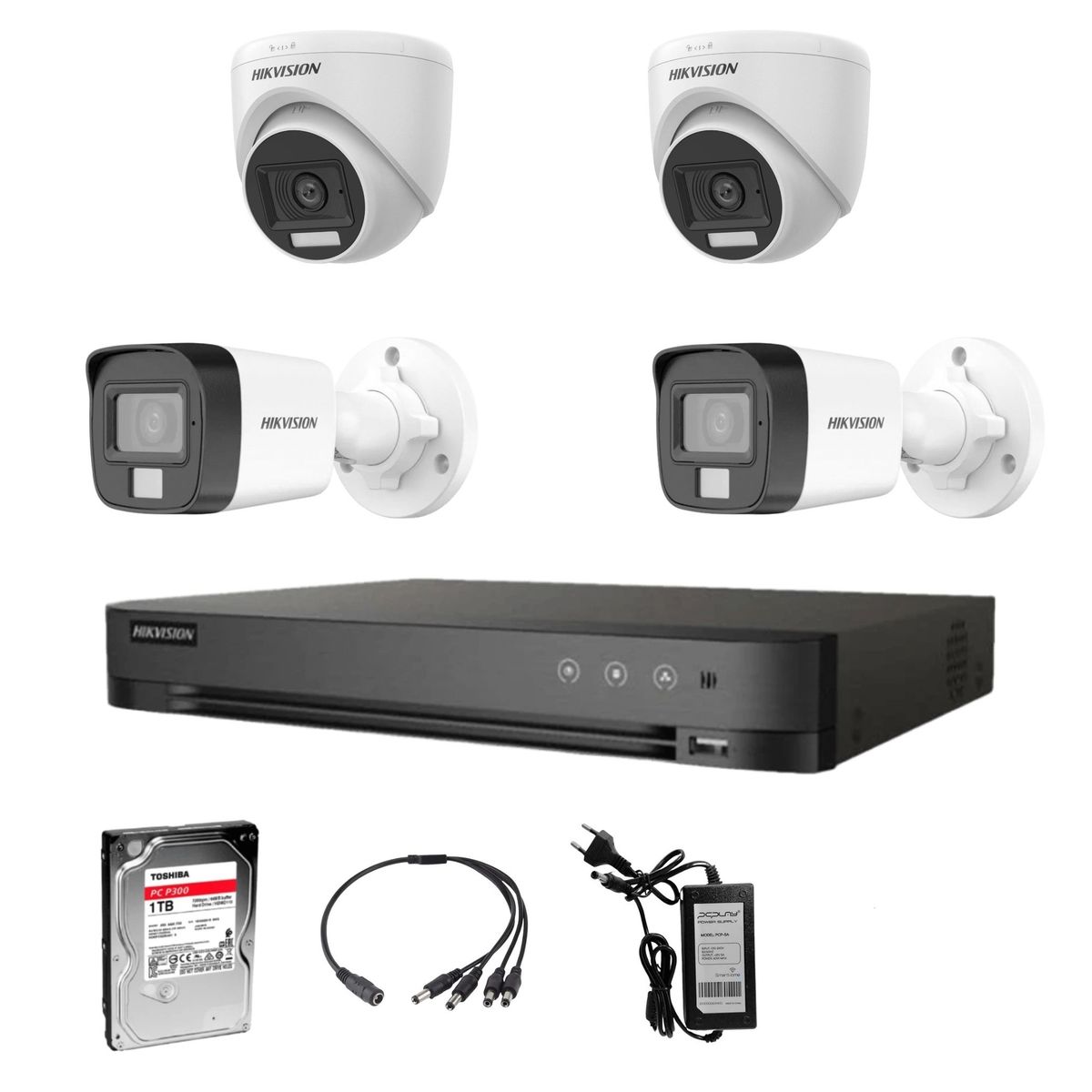 HIKVISION - Kit Cámara Hikvision 4 Cámaras Dual Light_Full Color Noche_Disco