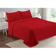 GENERICO - Set Sabanas Polar Franela 2 Plazas Color Rojo