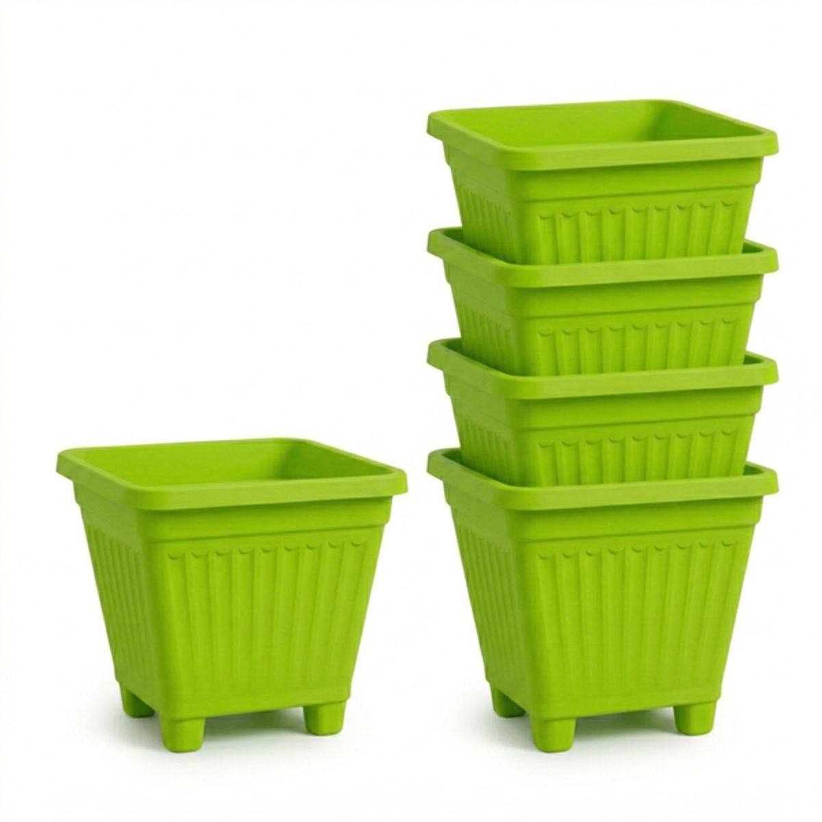GENERICO - Pack 5 Maceteros Plástico Cuadrado Verde Lima 15 cm