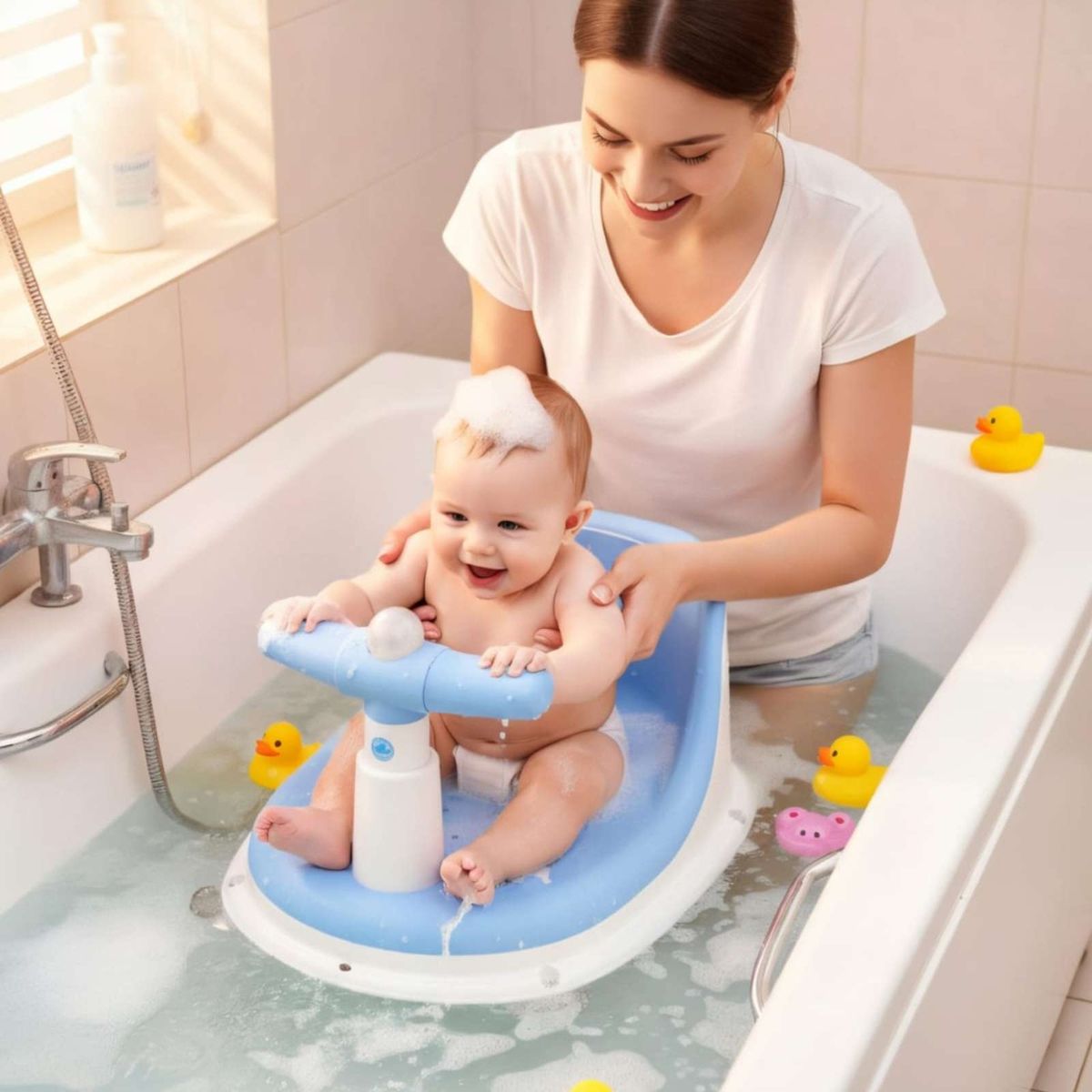 GENERICO - Silla De Baño Para Bebe Con Sonidos Y Manubrio Didáctico color azul