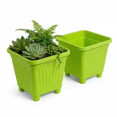 GENERICO - Pack 2 Maceteros Plástico Cuadrado Verde Lima 22 cm