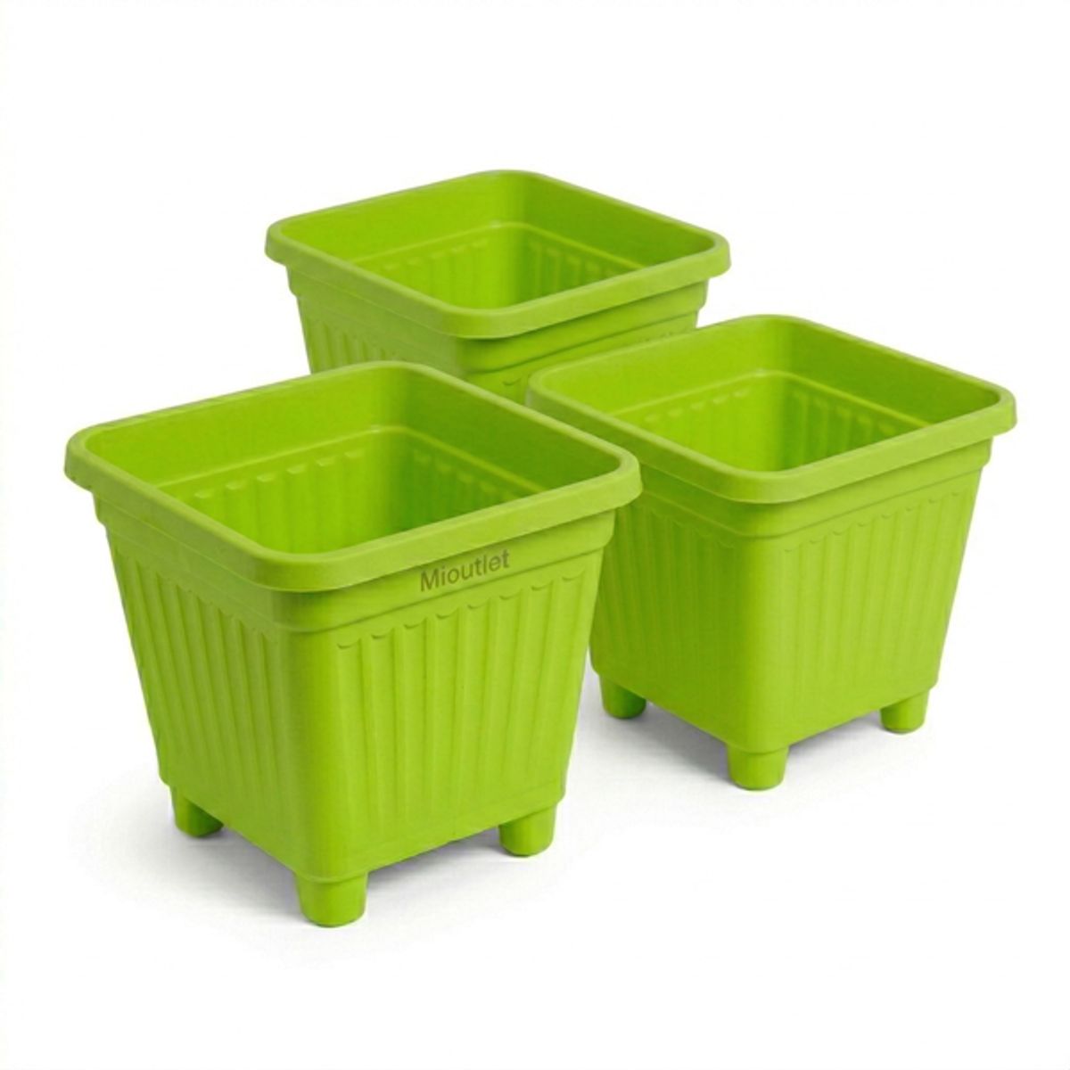 GENERICO - Pack 3 Maceteros Plástico Cuadrado Verde Lima 22 cm