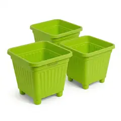 GENERICO - Pack 3 Maceteros Plástico Cuadrado Verde Lima 22 cm