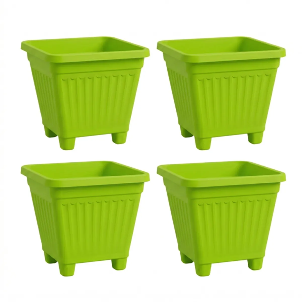 GENERICO - Pack 4 Maceteros Plástico Cuadrado Verde Lima 22 cm