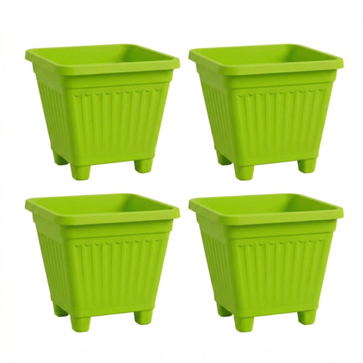 GENERICO - Pack 4 Maceteros Plástico Cuadrado Verde Lima 22 cm