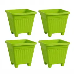 GENERICO - Pack 4 Maceteros Plástico Cuadrado Verde Lima 22 cm