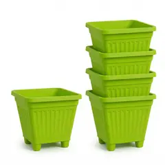 GENERICO - Pack 5 Maceteros Plástico Cuadrado Verde Lima 22 cm