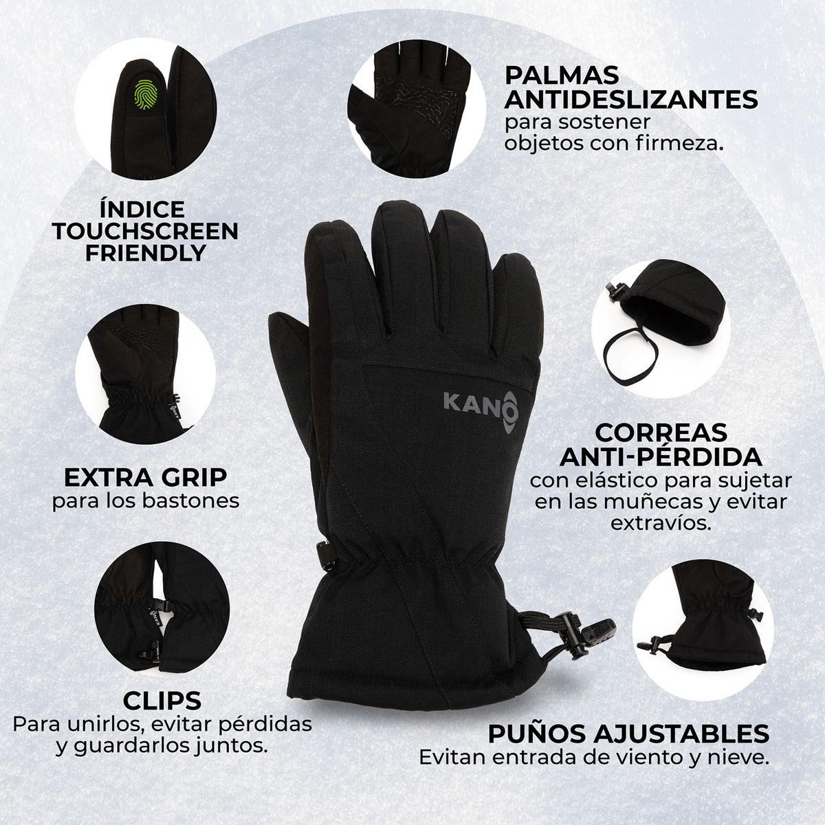 KANO - Guantes Nieve Simil Cuero Aysen Impermeables Ski Snowboard