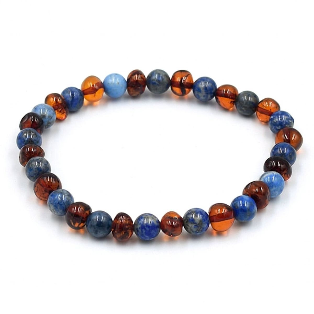 GENERICO - Pulsera elasticada de Ámbar Báltico con Lapislázuli para adulto