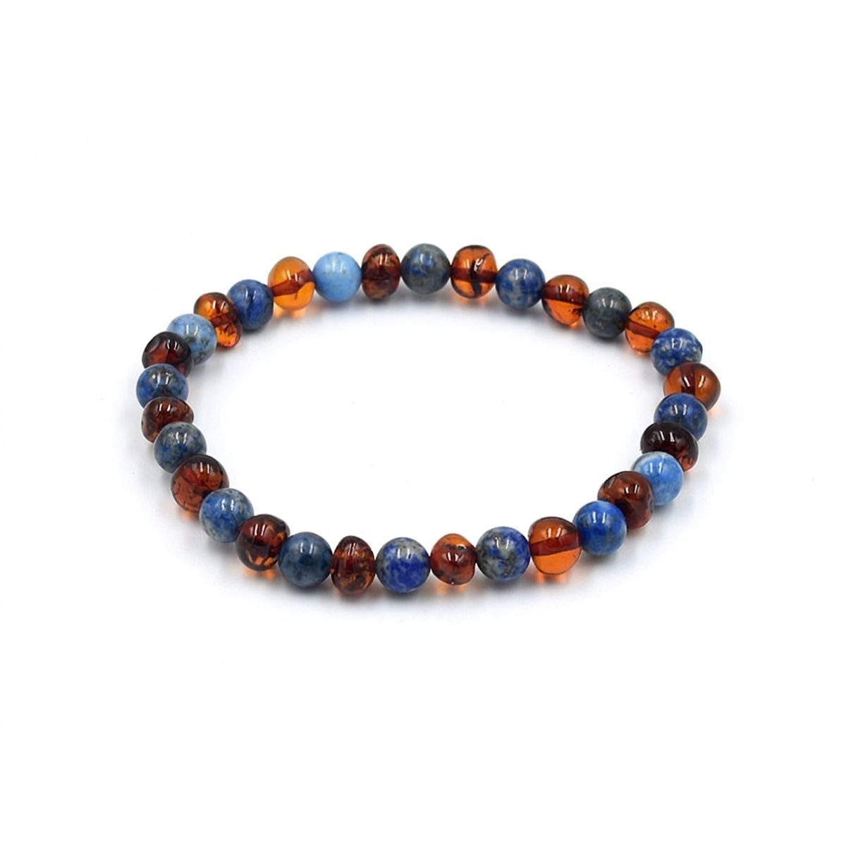 GENERICO - Pulsera elasticada de Ámbar Báltico con Lapislázuli para adulto