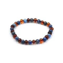 GENERICO - Pulsera elasticada de Ámbar Báltico con Lapislázuli para adulto