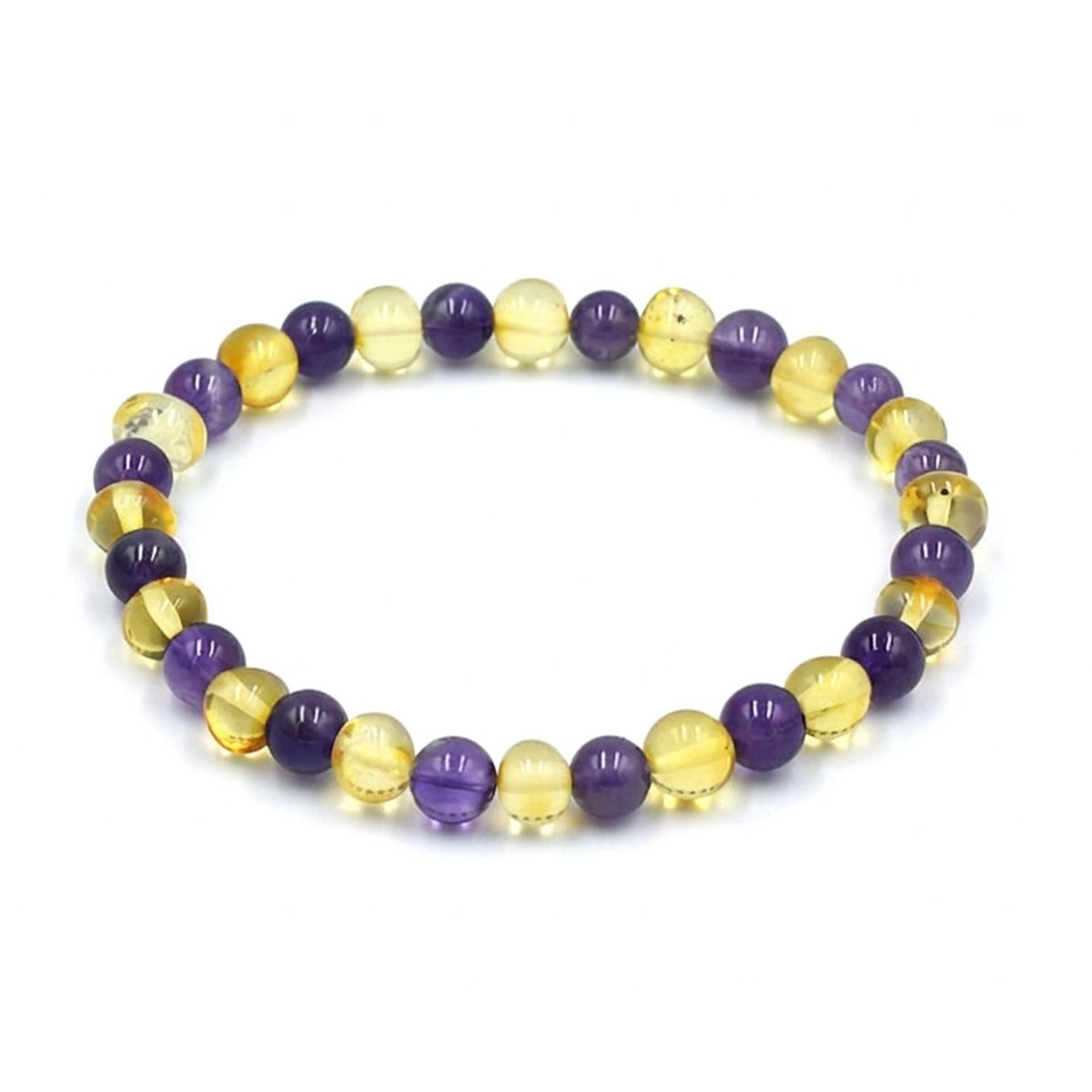 GENERICO - Pulsera elasticada de Ámbar Báltico con Amatista para adulto