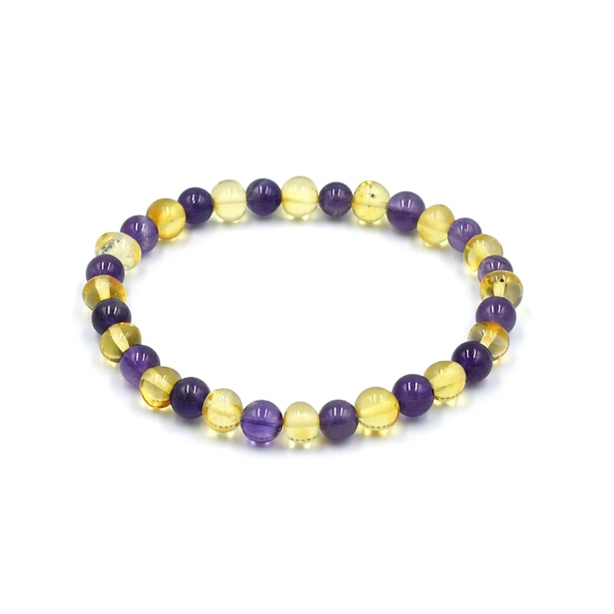 GENERICO - Pulsera elasticada de Ámbar Báltico con Amatista para adulto
