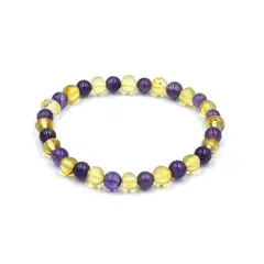 GENERICO - Pulsera elasticada de Ámbar Báltico con Amatista para adulto