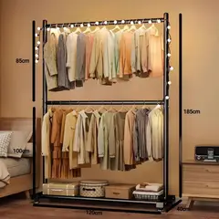 GENERICO - Perchero Colgador Doble Riel Metal Negro Organizador WM WM