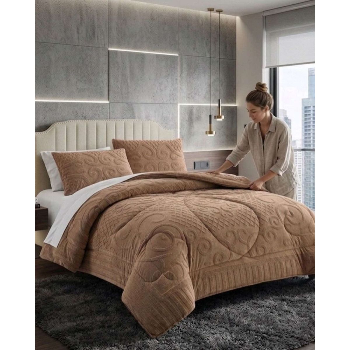 GENERICO - Cubrecama Edredon de Polar Ultra Suave Colección Confort Premium 2 Plazas