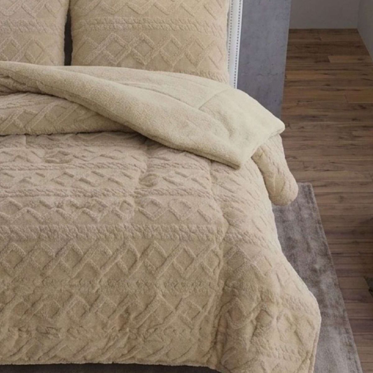 GENERICO - Juego de Cubrecama Sherpa con Relieve Trenzado  2 Plazas