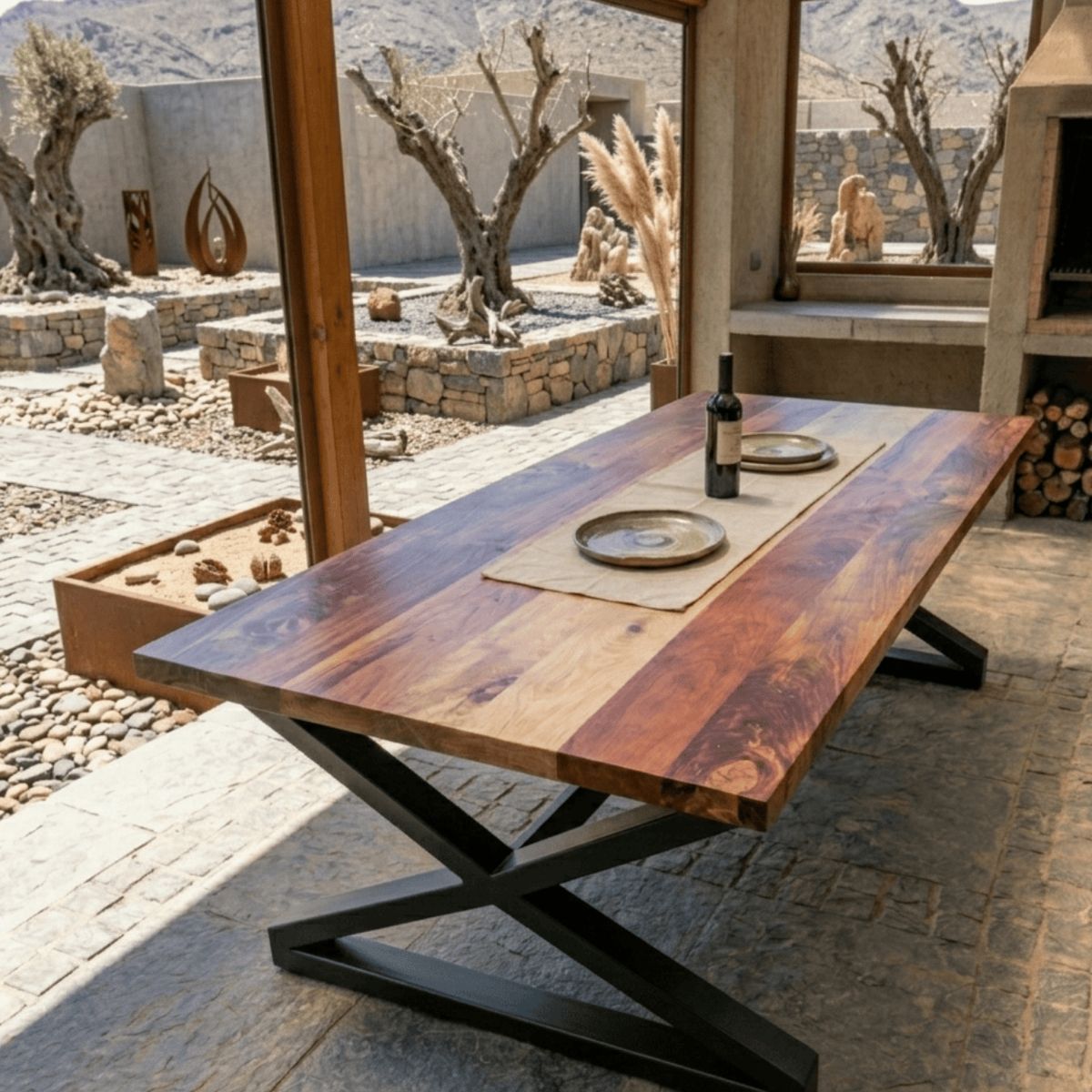 NSCOMPANY - Mesa De Comedor Lombardía de roble 140x80 estructura negra