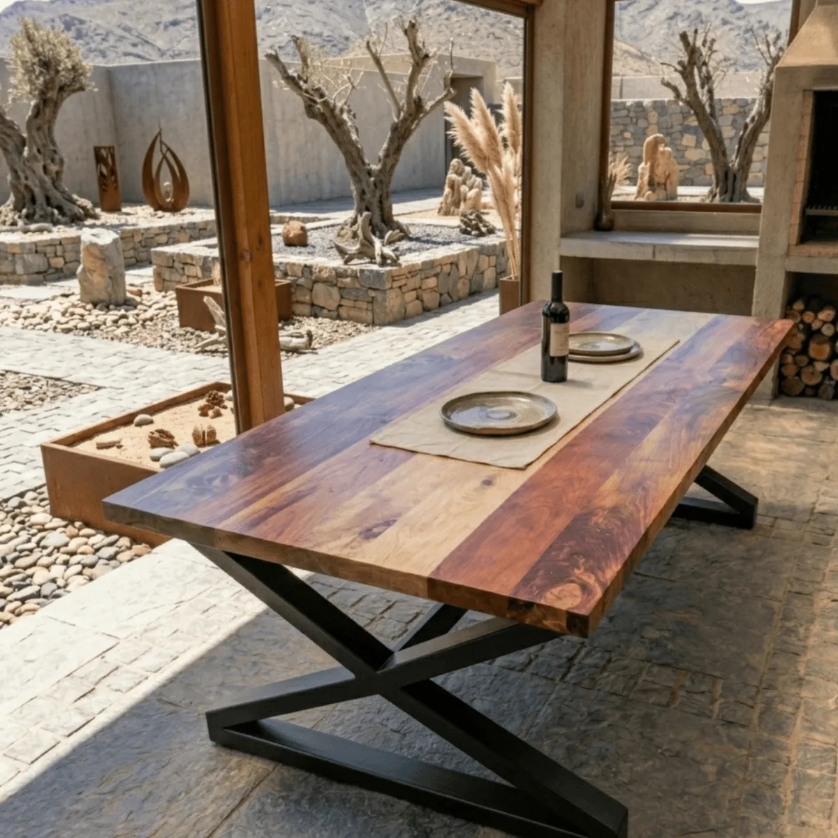 NSCOMPANY - Mesa De Comedor Lombardía de roble 160x90 estructura negra