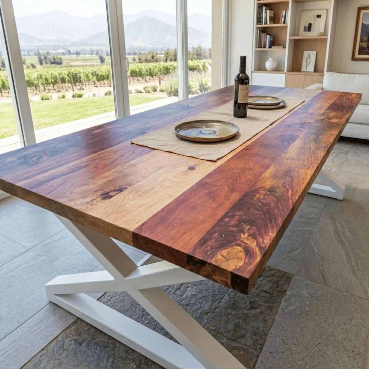 NSCOMPANY - Mesa De Comedor Lombardía de roble 180x90 Estructura blanca