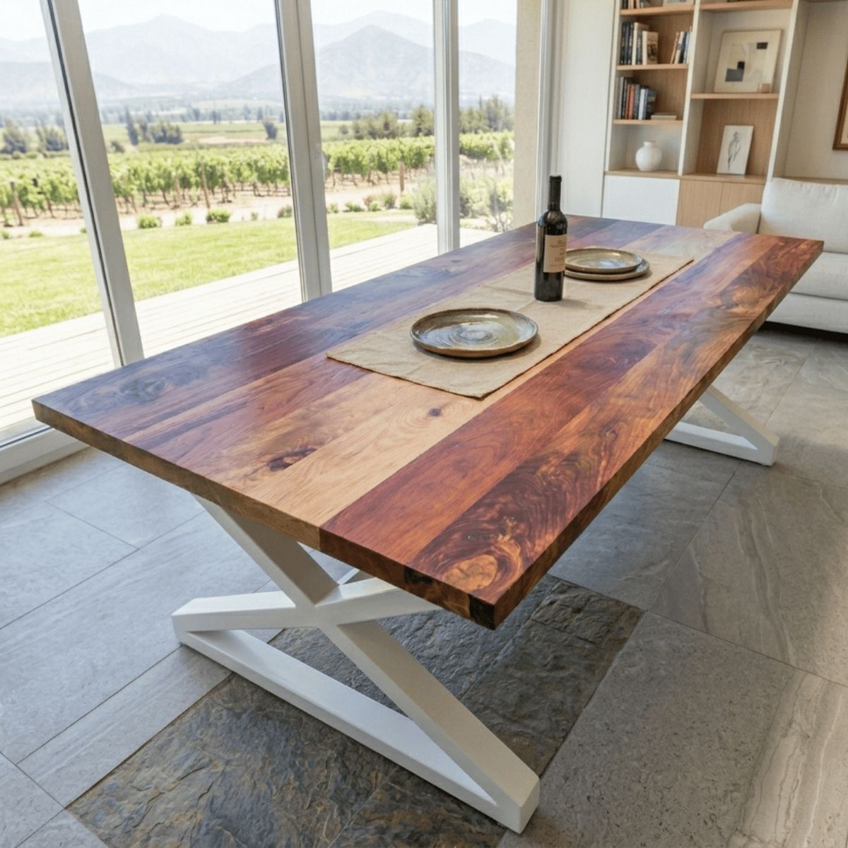 NSCOMPANY - Mesa De Comedor Lombardía de roble 180x90 Estructura blanca