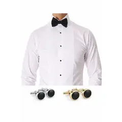 XPRESS RECHARGE - Set Camisa Formal Plisada Blanca con Gemelos Elegante para ocasiónes especiales