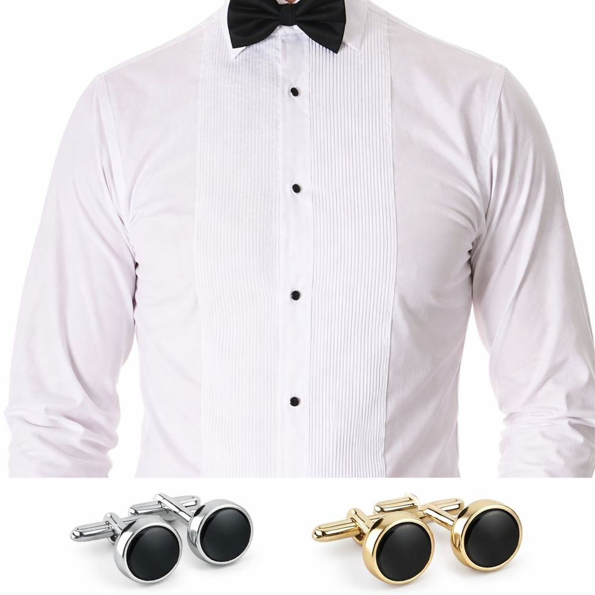 XPRESS RECHARGE - Set Camisa Formal Plisada Blanca con Gemelos  Elegante para ocasiónes especiales