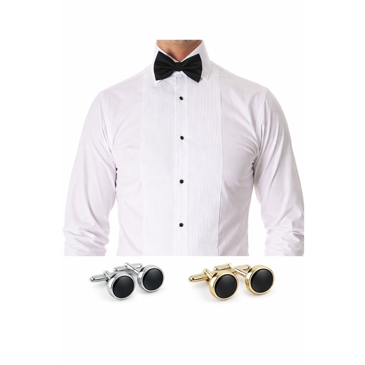 XPRESS RECHARGE - Set Camisa Formal Plisada Blanca con Gemelos  Elegante para ocasiónes especiales