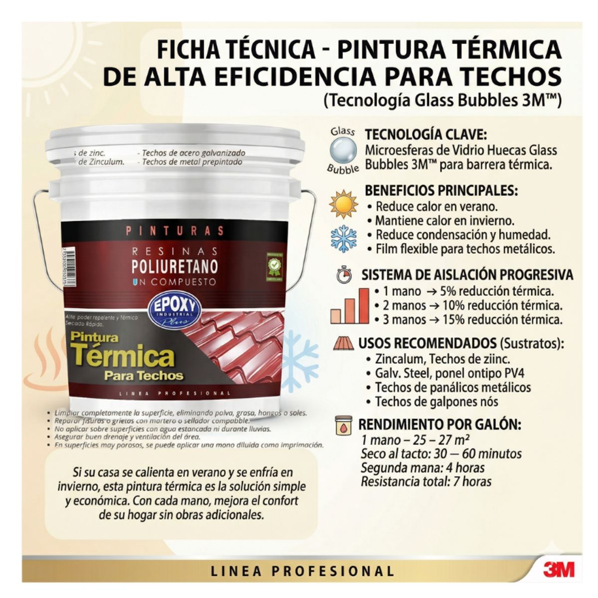 PINTURA TECHOS AISLANTE TERMICO - TINETA 15L - ARENA, marca EPOXY - Foto 2