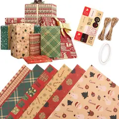 GENERICO - Set 6 Papel De Regalo Navidad Cuerda Y Pegatinas 75x50Cm