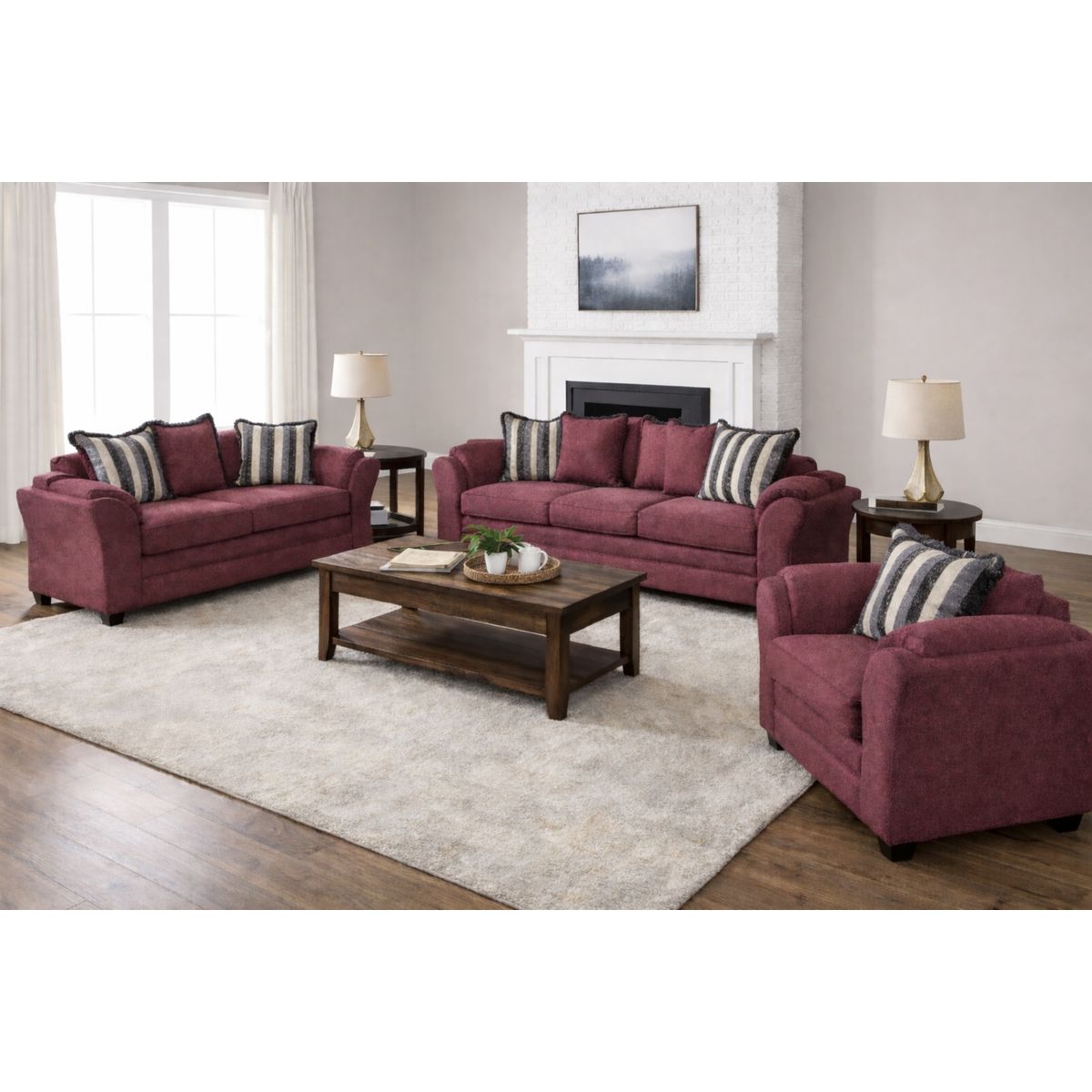 BLACK FACTORY - Juego de Living 3 2 1 Aconcagua Tela Burdeo
