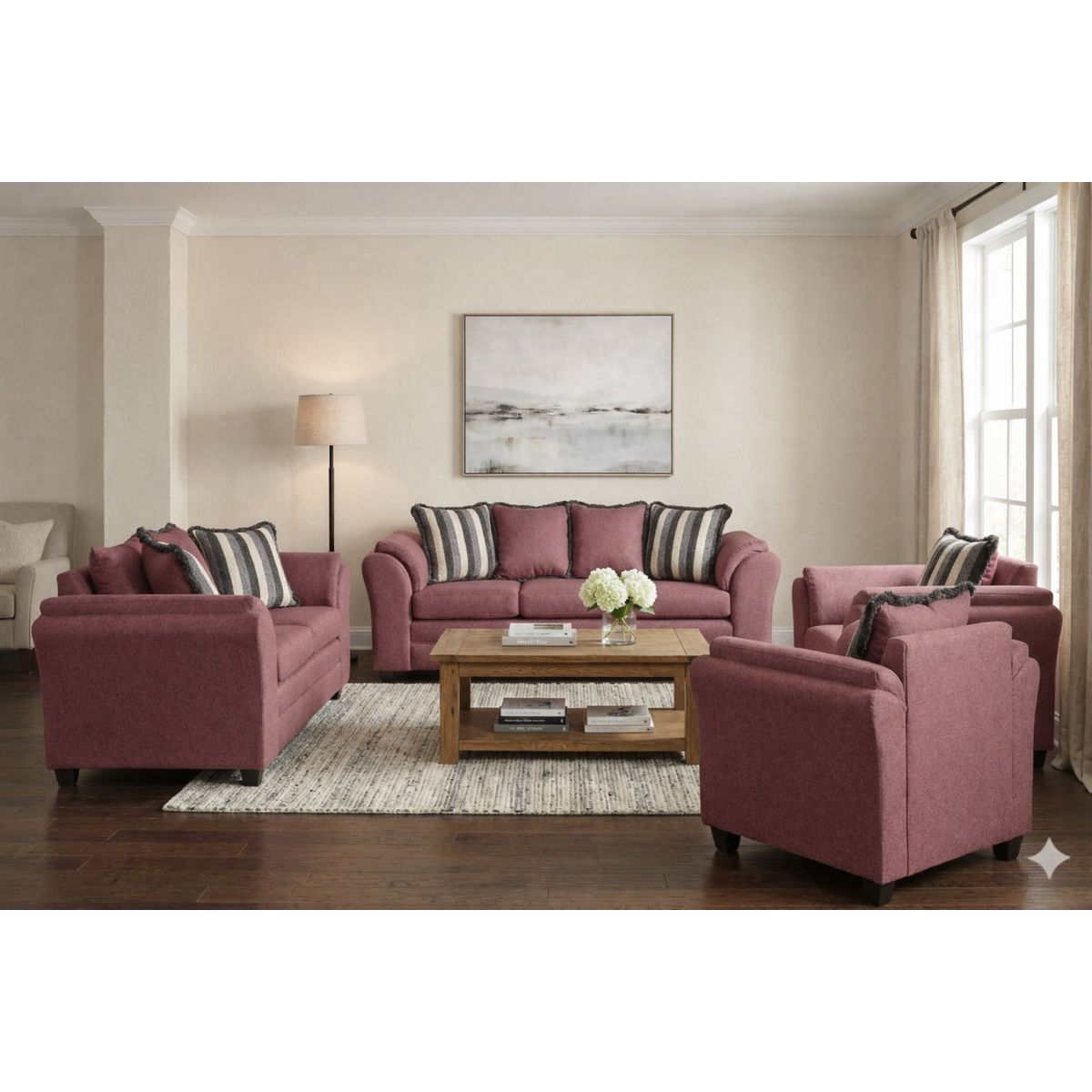BLACK FACTORY - Juego de Living 3 2 1 1 Aconcagua Tela Burdeo