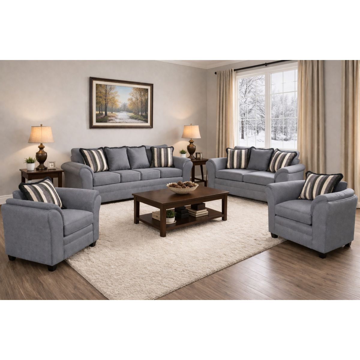 BLACK FACTORY - Juego de Living 3 2 1 1 Aconcagua Tela Gris