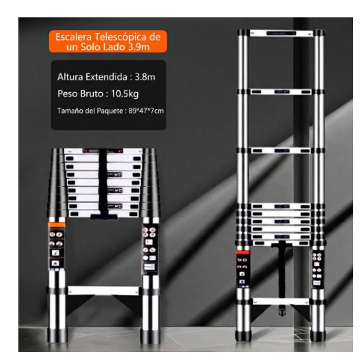 GENERICO - Escalera Plegable Acero Inoxidable 3.8m, 9 Peldaños, 150kg