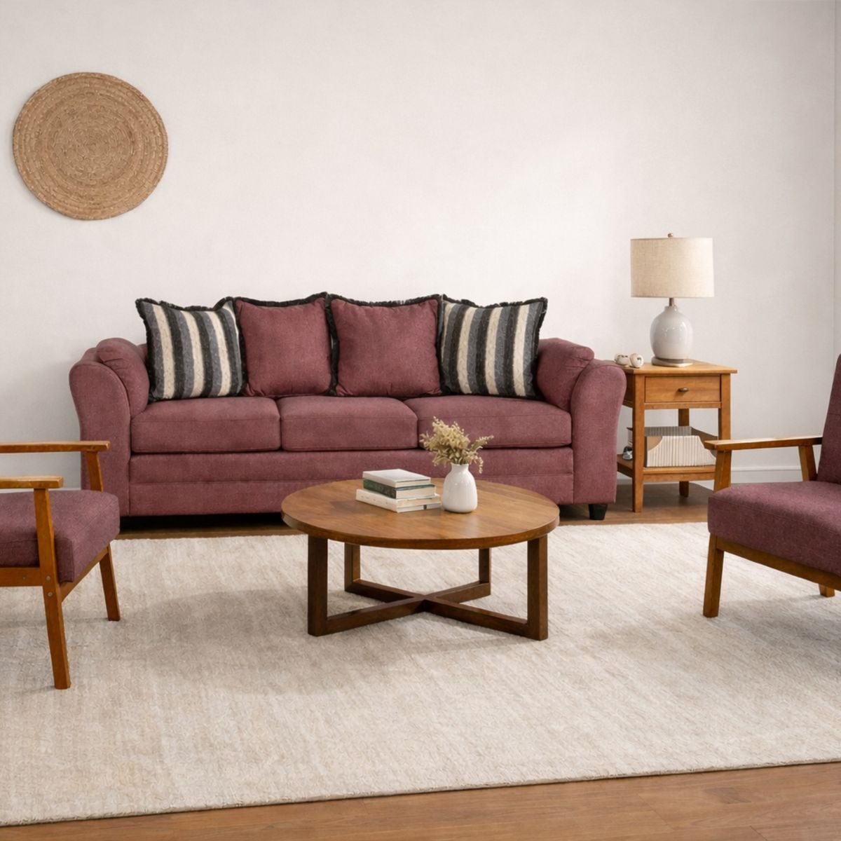 BLACK FACTORY - Juego de Living 3 1 1 Sitiales Aconcagua Tela Burdeo