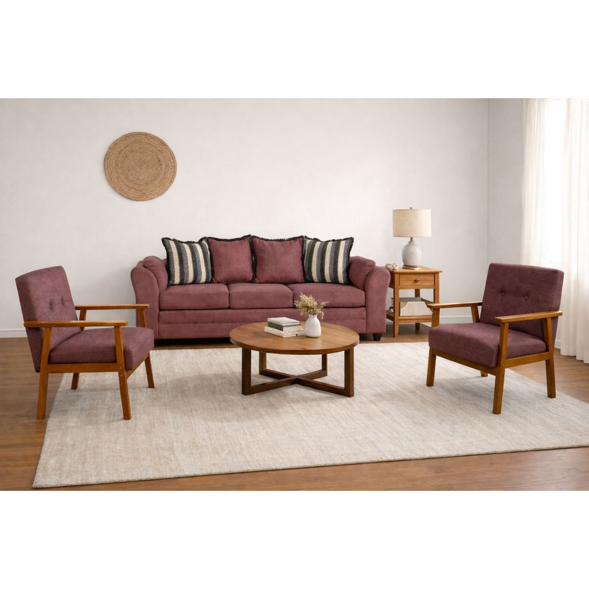 BLACK FACTORY - Juego de Living 3 1 1 Sitiales Aconcagua Tela Burdeo