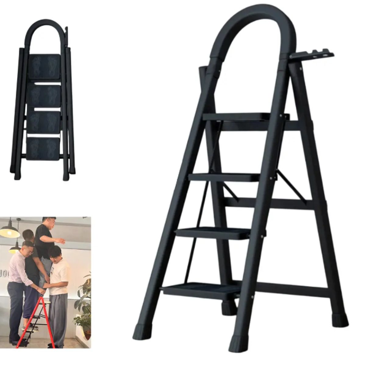 GENERICO - Escalera Plegable 4 Escalones Antideslizante Segura