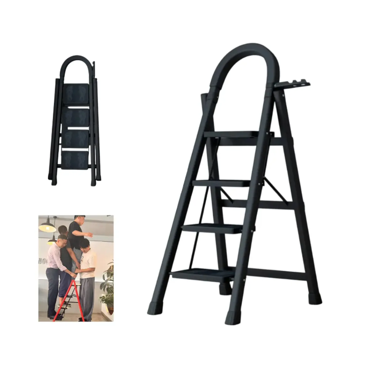 GENERICO - Escalera Plegable 4 Escalones Antideslizante Segura