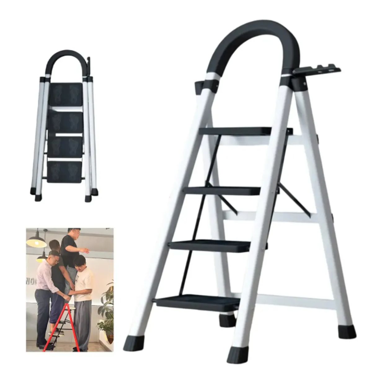 GENERICO - Escalera Plegable 4 Escalones Antideslizante Segura