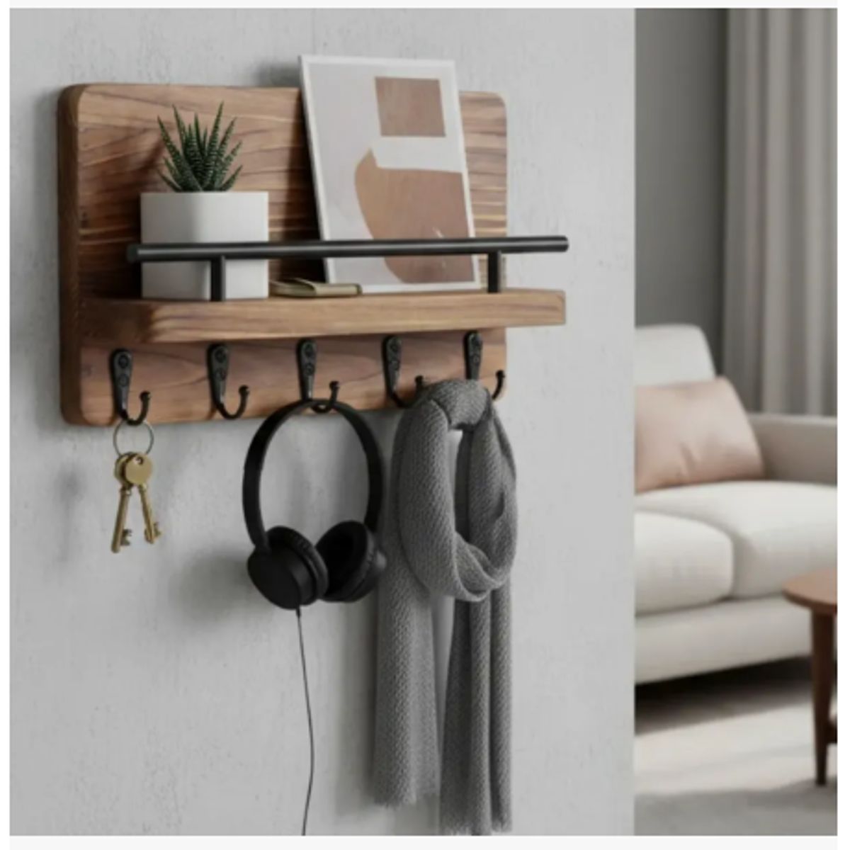 GENERICO - Perchero Madera Porta Llave Pared Con 5 Ganchos Color Marrón