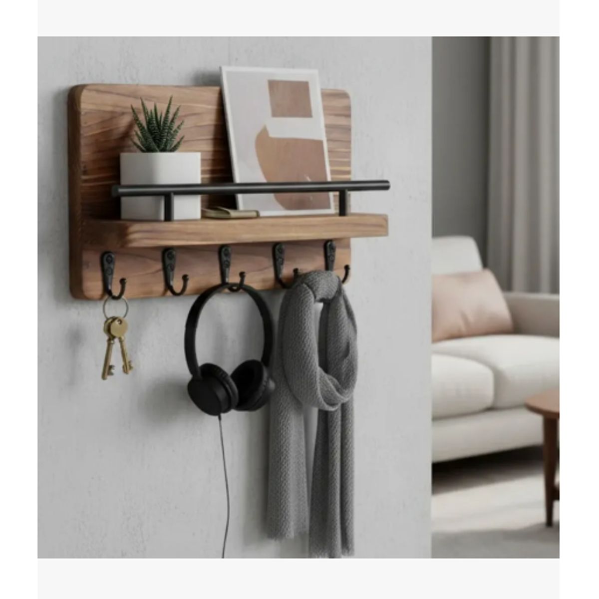 GENERICO - Perchero Madera Porta Llave Pared Con 5 Ganchos Color Marrón